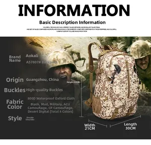 Detailed specification list for 800D waterproof oxford tactical camouflage backpack