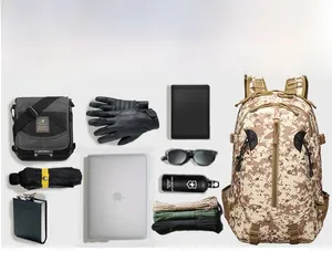 Tactical digital camo backpack showcasing large storage capacity with various outdoor gear