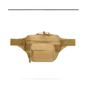 Front view of khaki tactical waist bag with 900D Oxford fabric and Molle system