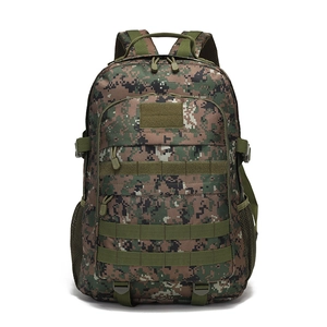 Tactical camouflage hiking backpack with MOLLE system and durable nylon fabric