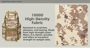 Detail of 1000D high-density nylon fabric on a 50L tactical backpack showing durability