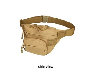 Side view of khaki tactical waist bag made of 900D Oxford cloth with Molle system