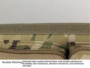Macro-opname van camouflage Oxford-stof met versterkte dubbele stiknaden