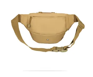 Detailed back view of khaki tactical waist bag with hidden zipper pocket and buckle