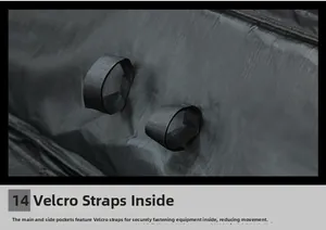Interior view showing adjustable Velcro straps for secure equipment fastening in the bag