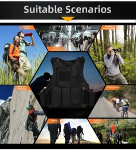 Tactical vest collage showing outdoor hiking, daily commuting, and cycling scenarios