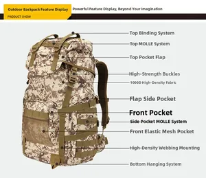 Detail view of 1000D high density fabric and MOLLE system on tactical backpack