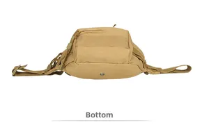 Macro view of tactical waist bag base with metal drainage hole and 900D oxford fabric