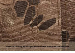 Detail of reinforced multi-row stitching on durable Kryptek camo tactical backpack fabric