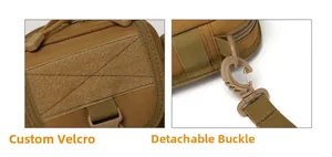 Dettaglio della borsa tattica con pannello in velcro e gancio rotante in plastica rimovibile