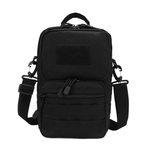 Waterproof black tactical crossbody bag with MOLLE system for outdoor hiking and cycling