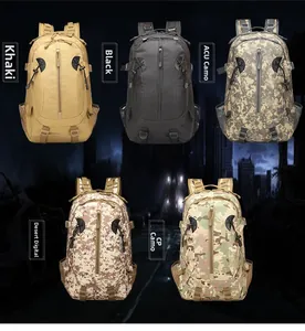 Multiple color options for tactical 3P backpacks including Khaki, Black, ACU, and CP patterns