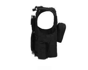 Close-up of side view MOLLE system and modular attachment pouches on tactical vest