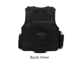 Rear view of tactical vest showing reinforced handle and MOLLE webbing system on high-density nylon