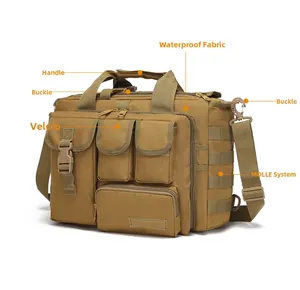 Detailed side view of tactical nylon bag showing MOLLE system and waterproof fabric texture