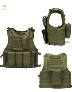 Army Green tactical vest with MOLLE system and magazine pouches in multiple view angles