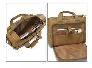 Tactical laptop bag interior showing padded compartments and functional organizer pockets