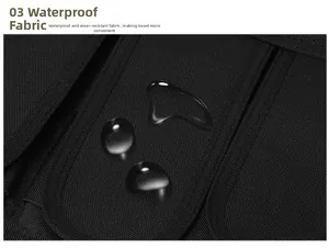 Macro view of waterproof nylon fabric with water droplets on black tactical vest