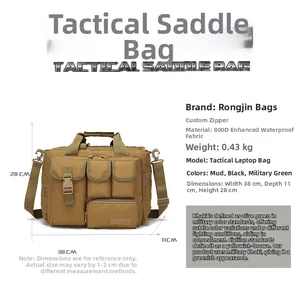 Detailed specs of the water-resistant tactical laptop bag with dimensions and 800D fabric