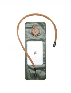 Detail view of 2L TPU water bladder with leak-proof screw cap and flexible drinking tube