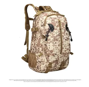 Tactical 3P backpack detail with desert digital camo pattern and side compression straps