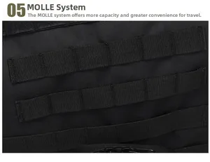 Detail of durable black nylon MOLLE modular webbing system on tactical vest equipment