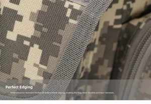 Detail of 800D digital camouflage Oxford fabric with durable thickened edging