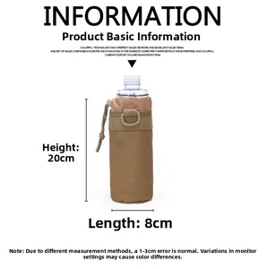 Tactical camouflage water bottle pouch measuring 20cm height and 8cm width in khaki