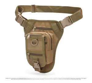 Taktische Beintasche in Coyote-Braun mit mehreren Staufächern und seitlicher Netztasche