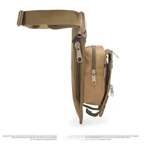 Seitenansicht der Wüsten-Khaki-Taktiktasche mit mehrschichtiger Reißverschlussstruktur
