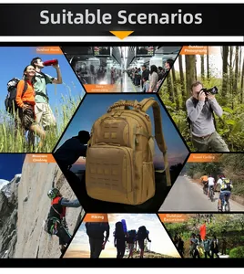 Tactical backpack showing versatile outdoor scenarios like hiking, commuting and photography