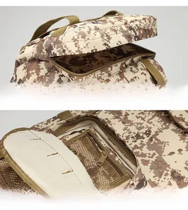 Detail view of 50L tactical backpack showing rainproof top lid and inner organizer pockets