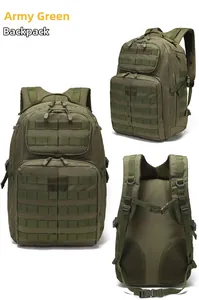 Detailansicht des armee-grünen taktischen Rucksacks mit MOLLE-System und Rückenpolsterung