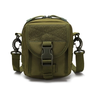 Marsupio tattico verde militare in nylon con sistema MOLLE e tracolla regolabile