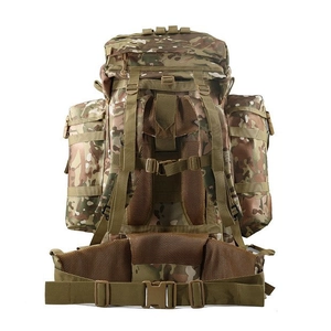 Close-up of ergonomic multicam tactical backpack with breathable mesh back padding
