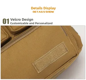 Close-up of tactical nylon bag with Velcro panel and durable zipper closure details