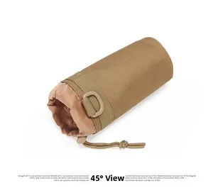 Tactical water bottle pouch in coyote tan with drawstring closure and D-ring attachment