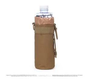 Tactical nylon water bottle pouch in coyote brown with adjustable drawstring and carabiner