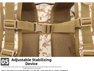 Detail of adjustable chest strap with breathable mesh padding on tactical backpack