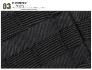 Nahaufnahme von wasserfestem schwarzem Oxford-Gewebe mit taktischem Gurtband und verstärkter Naht