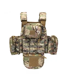 Front view of tactical vest in MultiCam camouflage featuring Molle system and pouches