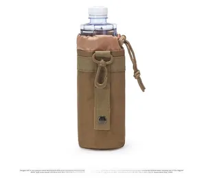 Tactical coyote brown water bottle pouch with MOLLE straps and drawstring closure
