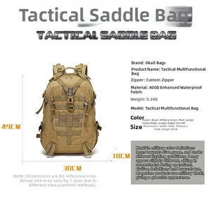 Detail showing 800D waterproof fabric and MOLLE system on the tactical backpack