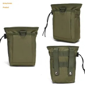 Army green Molle pouch with drawstring closure and D-ring on high-grade nylon fabric