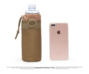 Tactical nylon water bottle pouch size comparison with iPhone 7 Plus for outdoor use