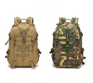 Waterproof tactical backpacks shown in Tan and Jungle Camouflage with MOLLE system