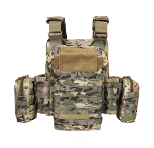 Rear view of Multicam tactical vest featuring MOLLE webbing and durable nylon fabric