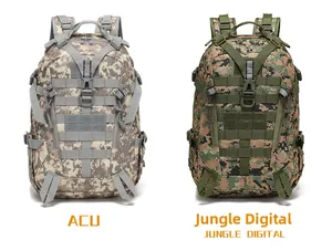 Detail view comparing ACU and Jungle Digital camouflage patterns on tactical backpacks