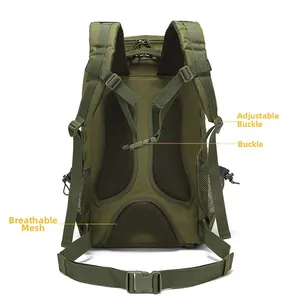 Detailed view of breathable mesh padding and adjustable straps on green tactical backpack