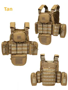 Detail view of TAN tactical vest showing Molle expansion system and modular pouches